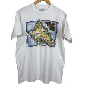 Famous Sportswear Oahu Hawaii Map T-Shirt Tourist Vintage Single Stitch Souvenir